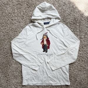 Polo Bear Ralph Lauren White Hoodie Shirt Lightweight Pullover Men’s Size Medium